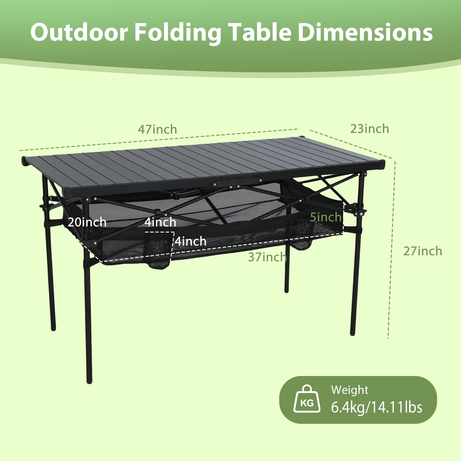 Nice C Portable Folding Camping Table – Lightweight Aluminum with Mesh Net & Cup Holder (Black)