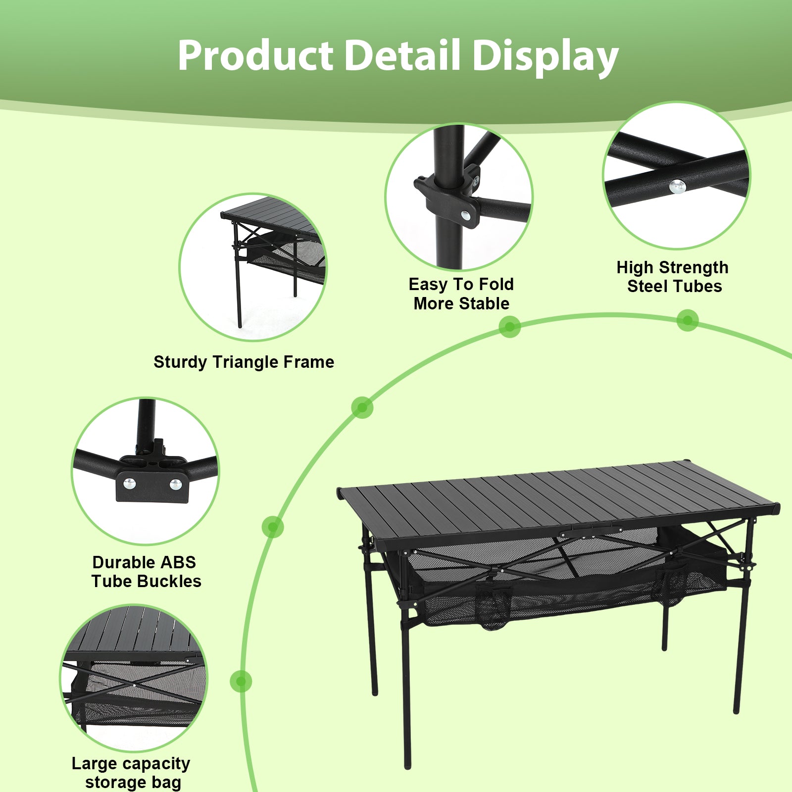 Nice C Portable Folding Camping Table – Lightweight Aluminum with Mesh Net & Cup Holder (Black)