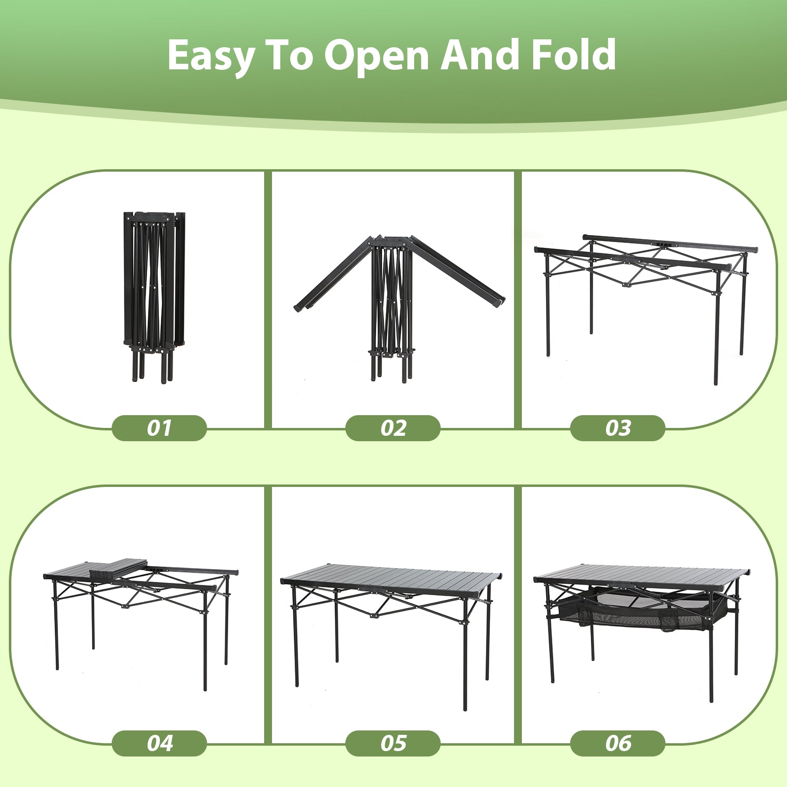Nice C Portable Folding Camping Table – Lightweight Aluminum with Mesh Net & Cup Holder (Black)