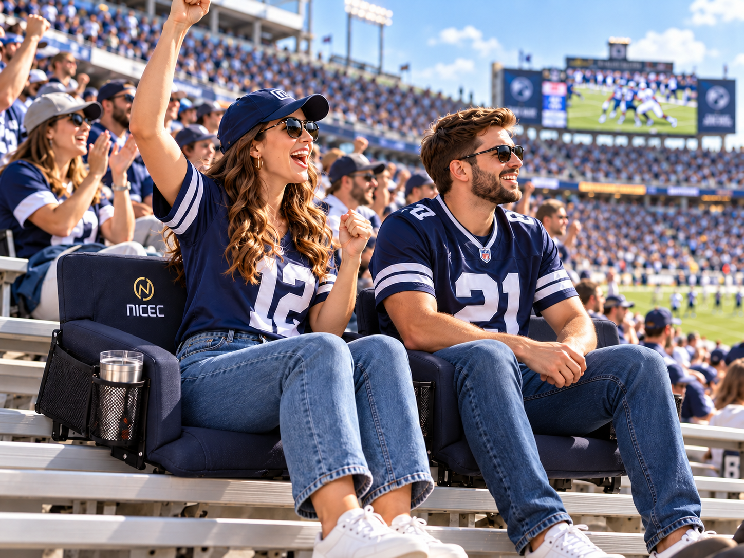 Fans enjoying a stadium game in padded Nice C stadium seats