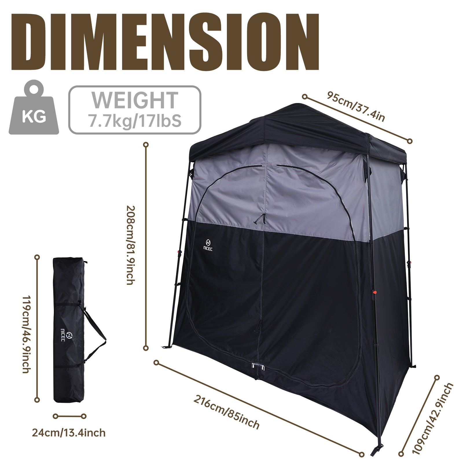 Nice C Oversized Camping Shower & Privacy Tent, Instant Pop-Up Changing Tent, Outdoor Toilet & Bathroom Enclosure