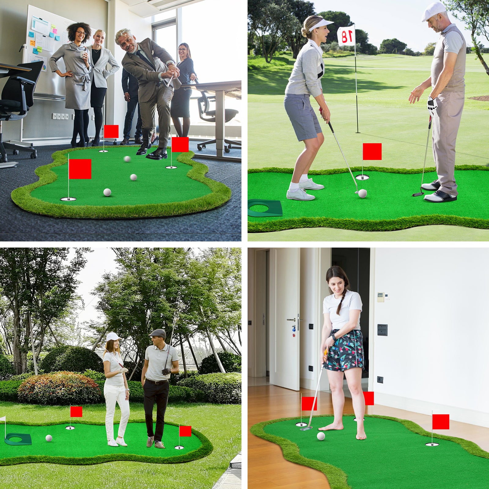 Nice C 5x10 ft Putting Green Mat – Indoor &amp; Outdoor Golf Simulator with 3 Holes, Flags &amp; Challenge Cup 