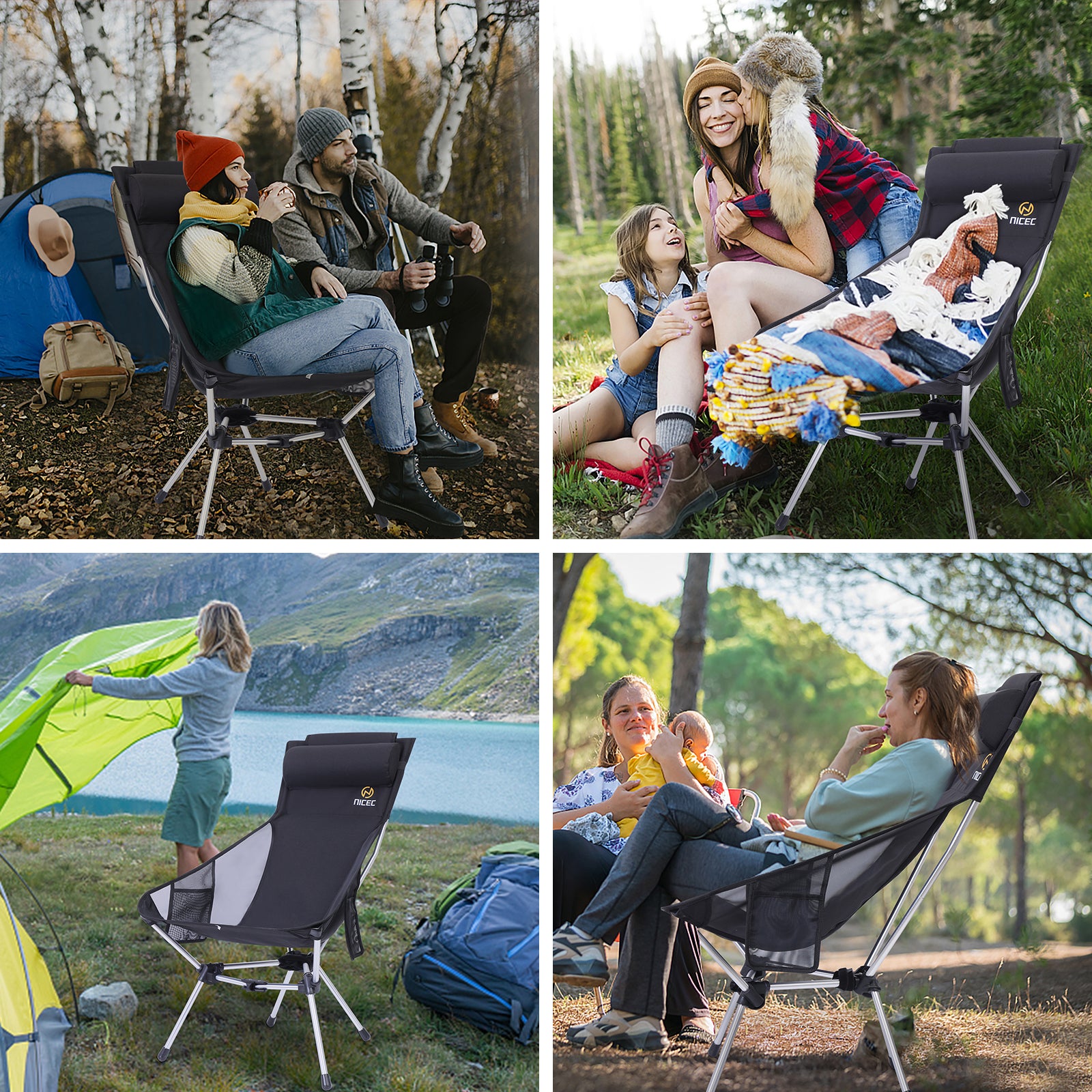 Nice C Ultralight Compact High Back Backpack Camp Chair (1 Black/2 Pack) | Foldable Hiking Chair, Collapsible Chair, Festival Chair, Heavy Duty, Travel, Picnic, Pillow, Carry Bag