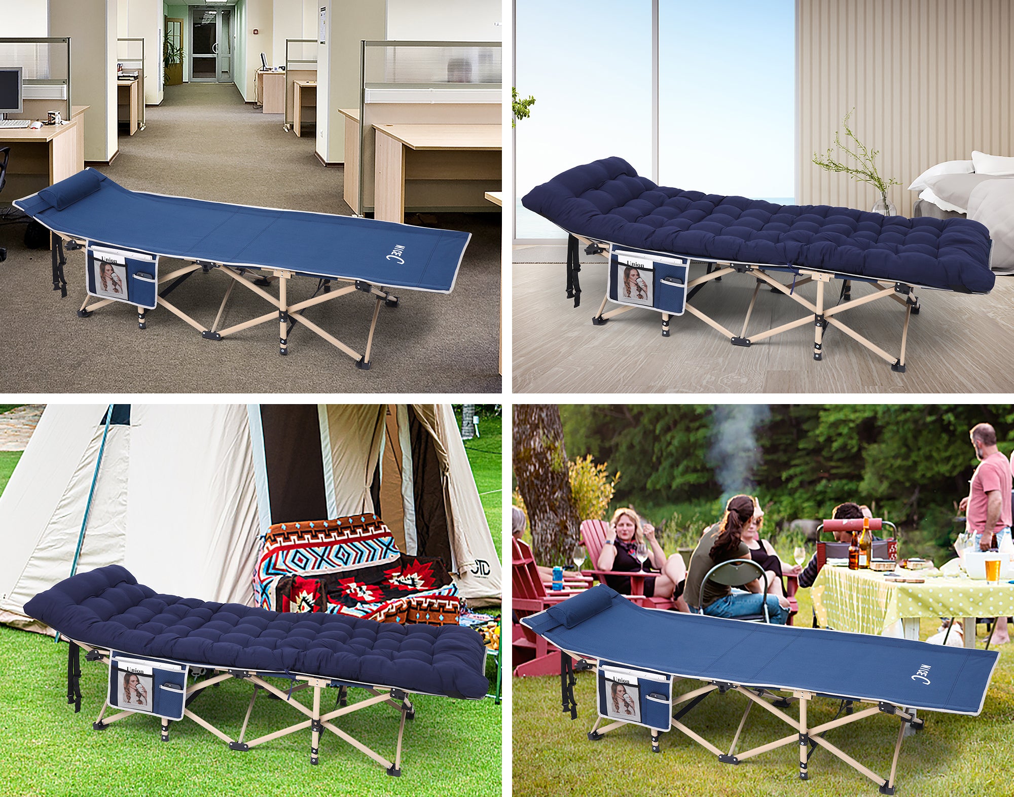 Nice C Camping Cot with Cushion, Folding Cot with Mattress\ Camping Bed with Pillow, Mattress Included, Extra Wide, 500 lb Capacity, Carry Bag, Storage Pocket