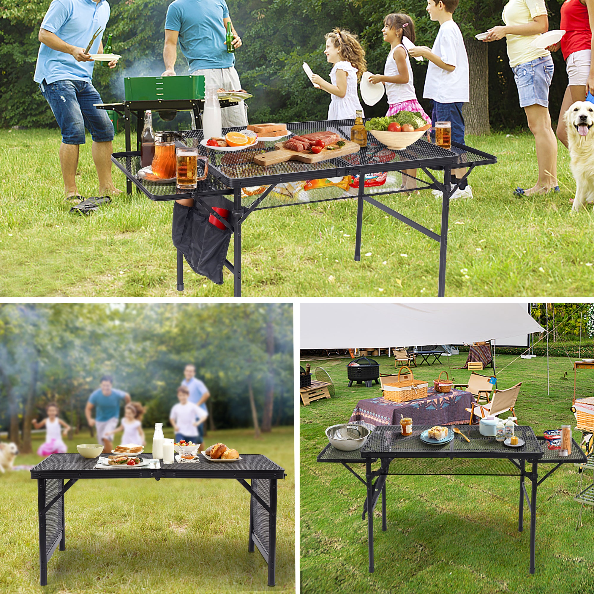 Nice C Folding Grill Table, Camping Table, Tailgate Tables, Grill Tables, Outdoor, Metal Folding Adjustable Height&Width, Mesh Net, Carry Handle