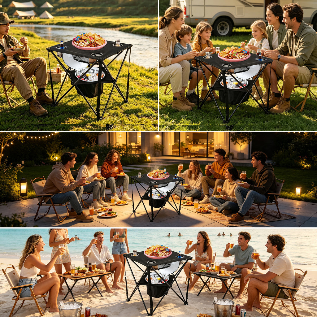 Nice C Camping Cooler Tables, Small Canvas Table, Portable Drink Table | Beer Pong Table, Ultralight Compact Folding Tailgating Table, Collapsible, Carry Bag, Outdoor, Picnic, Beach