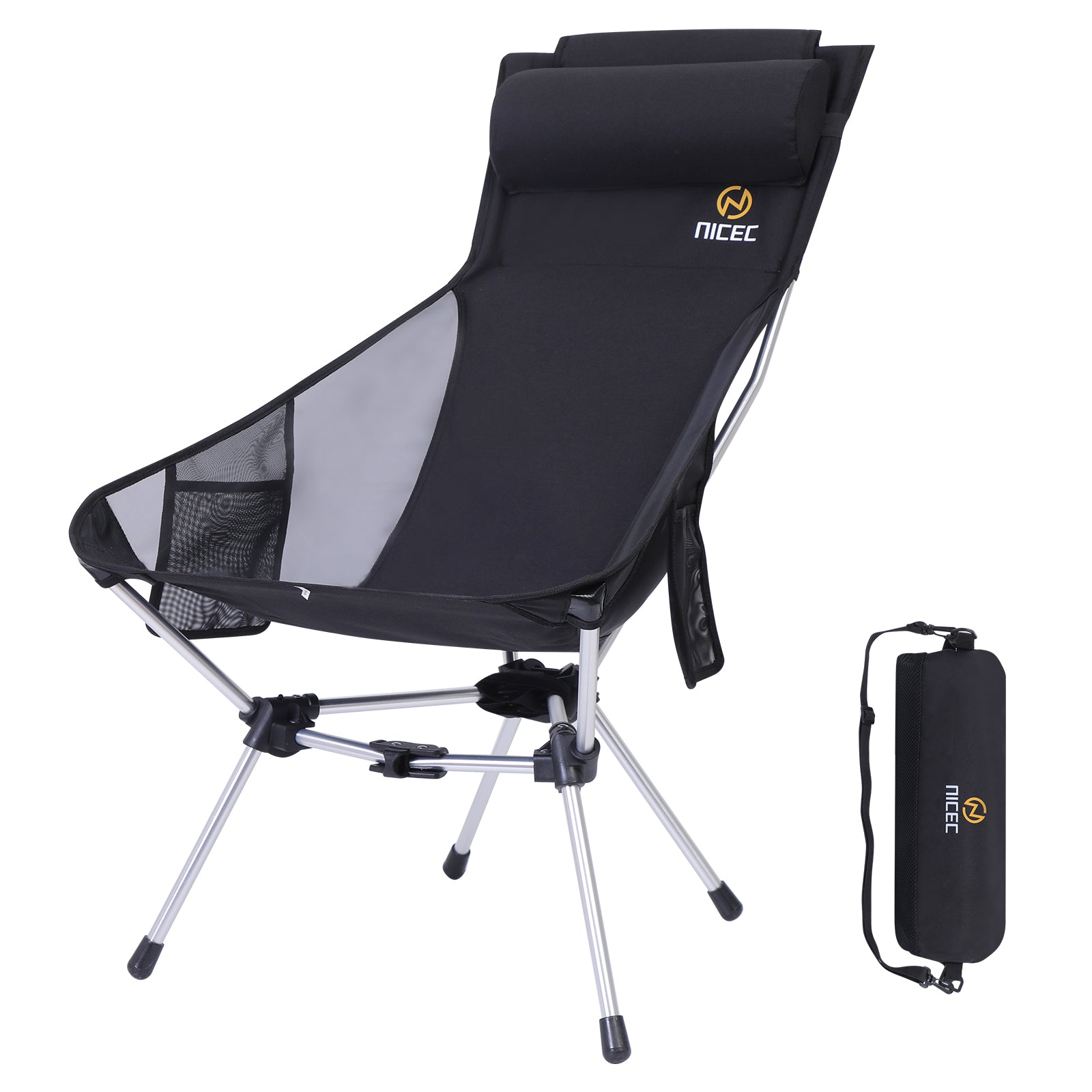 Nice C Ultralight Compact High Back Backpack Camp Chair (1 Black/2 Pack) | Foldable Hiking Chair, Collapsible Chair, Festival Chair, Heavy Duty, Travel, Picnic, Pillow, Carry Bag