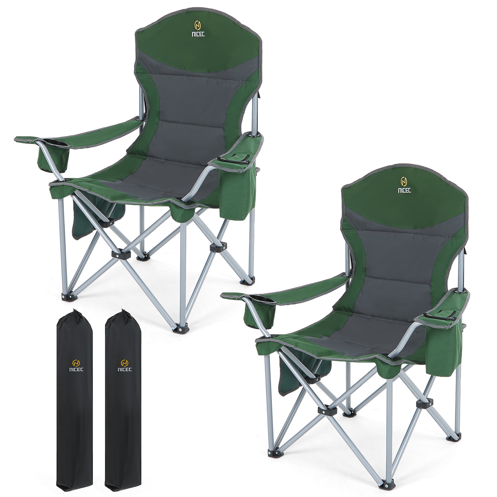 Nice C Portable Camping Chair with Armrest, Cooler Bag, Cup Holder &amp; Side Pocket 