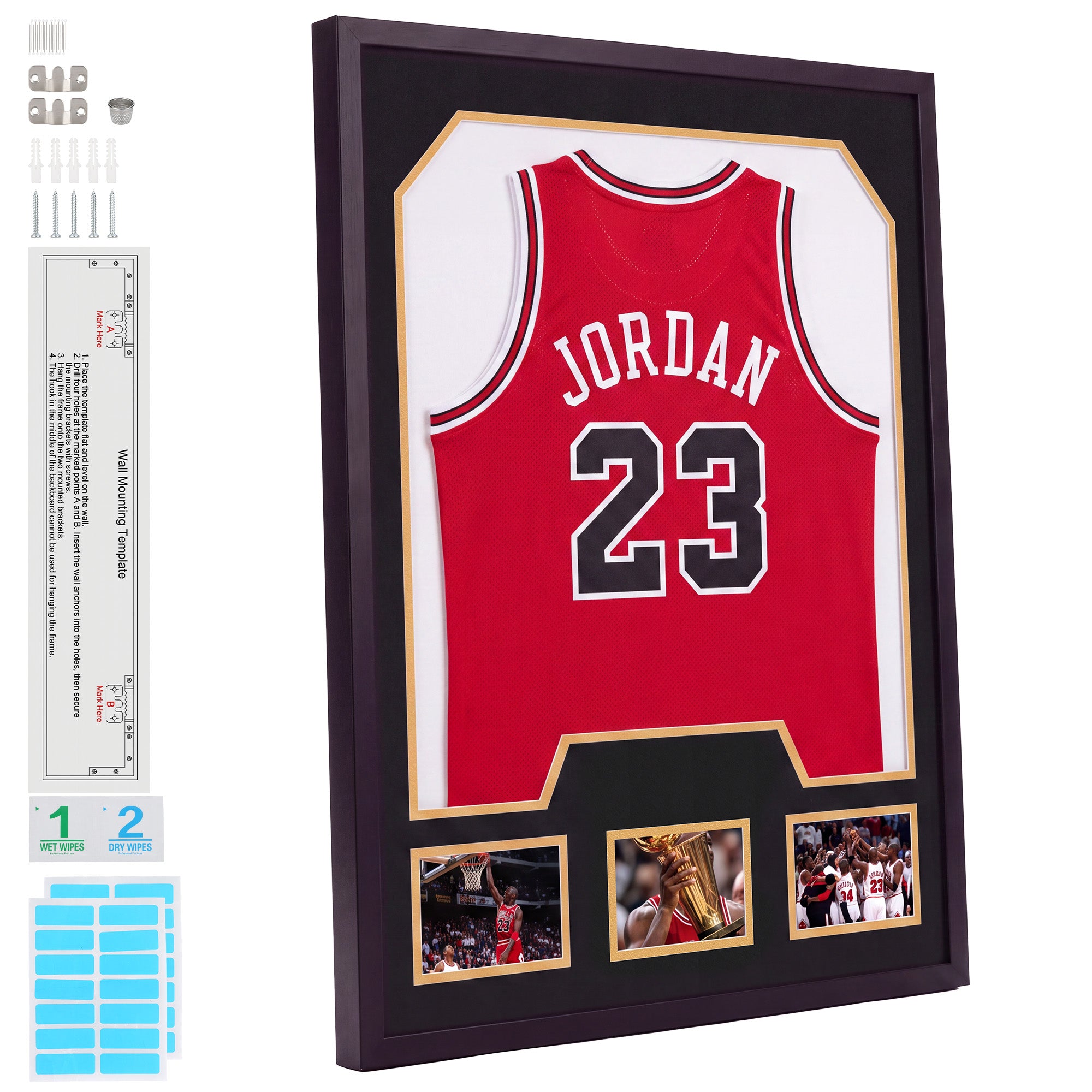 Nice C Custom Jersey Display Frame Case with 3 Photo Slots Customizable mat colors, Sweater T Shirt Frame, acrylic, wall-mounted shadow box, Baseball, Basketball, Football
