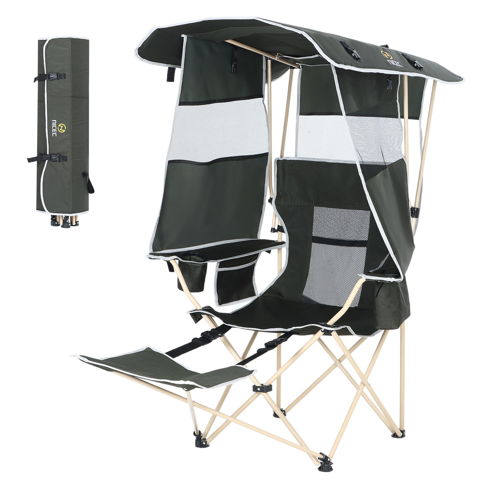 Nice C Camping Chair with Canopy &amp; Removable Footrest, Cooler Bag &amp; Cup Holder 