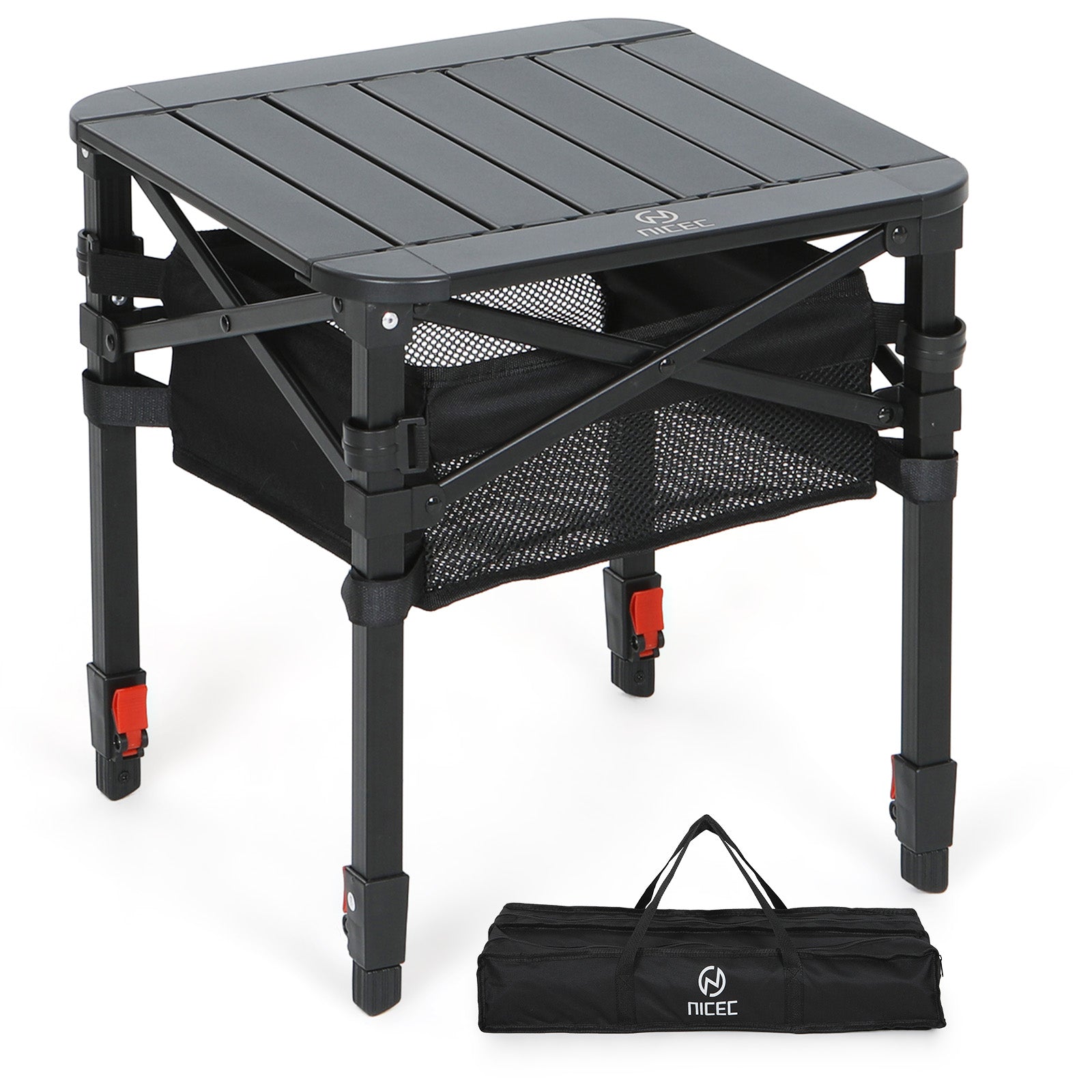 Nice C Adjustable Square Table, Folding Camping Table, Roll-up Tabletop, Lightweight, with Carry Bag, for Outdoor, Camping, Picnic, backyards, BBQ (Small)