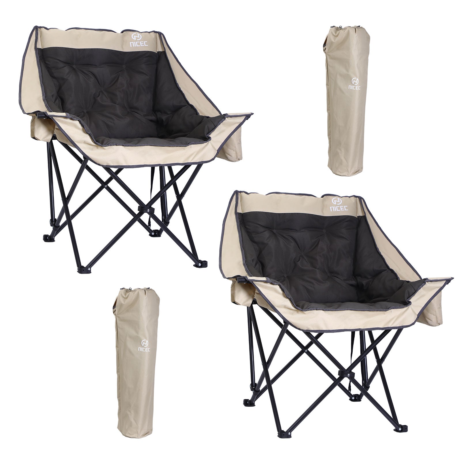 Nice C Heavy-Duty Folding Camping Chair, Thick Padded Seat with Storage &amp; Cup Holder 