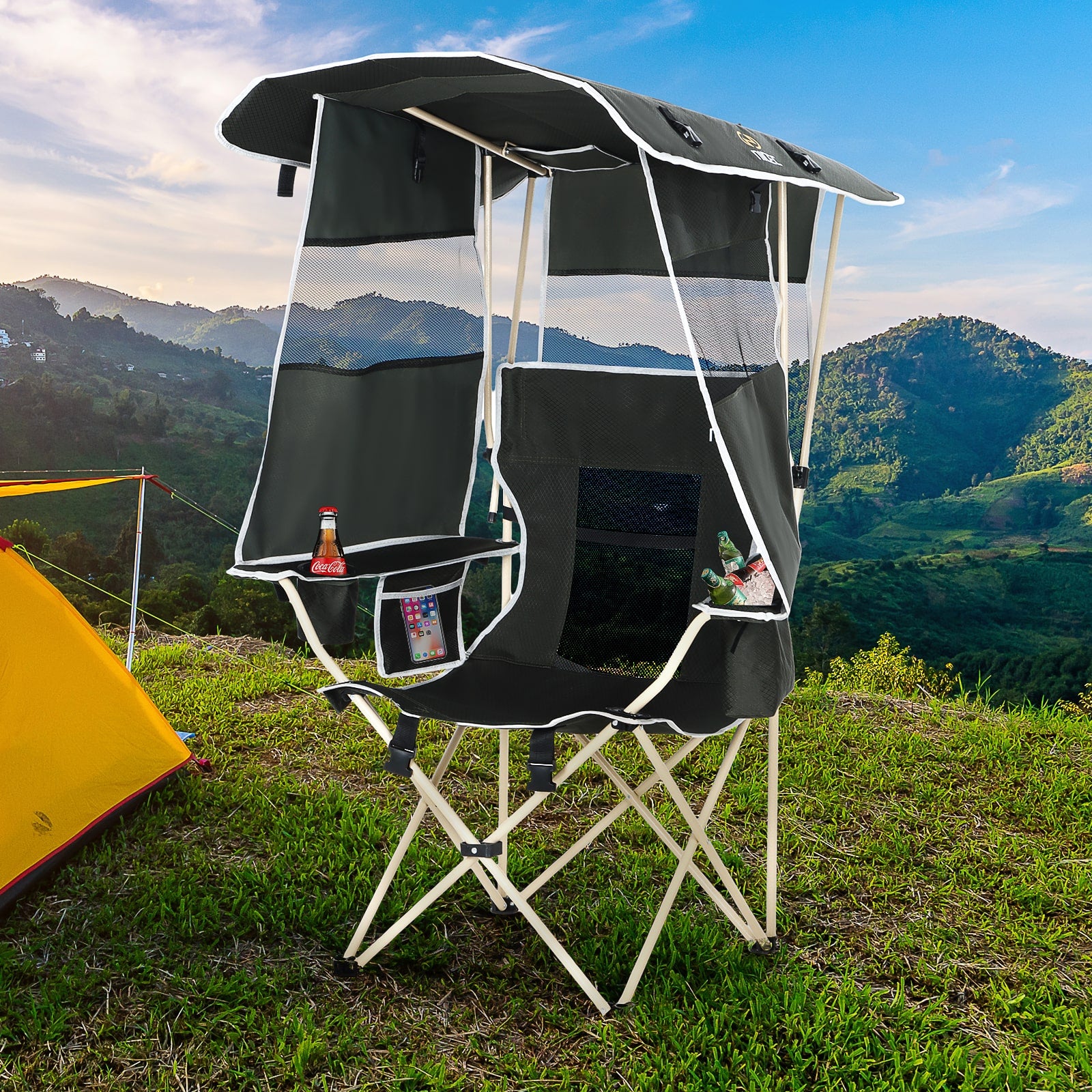 Nice C Camping Chair with Canopy &amp; Removable Footrest, Cooler Bag &amp; Cup Holder 