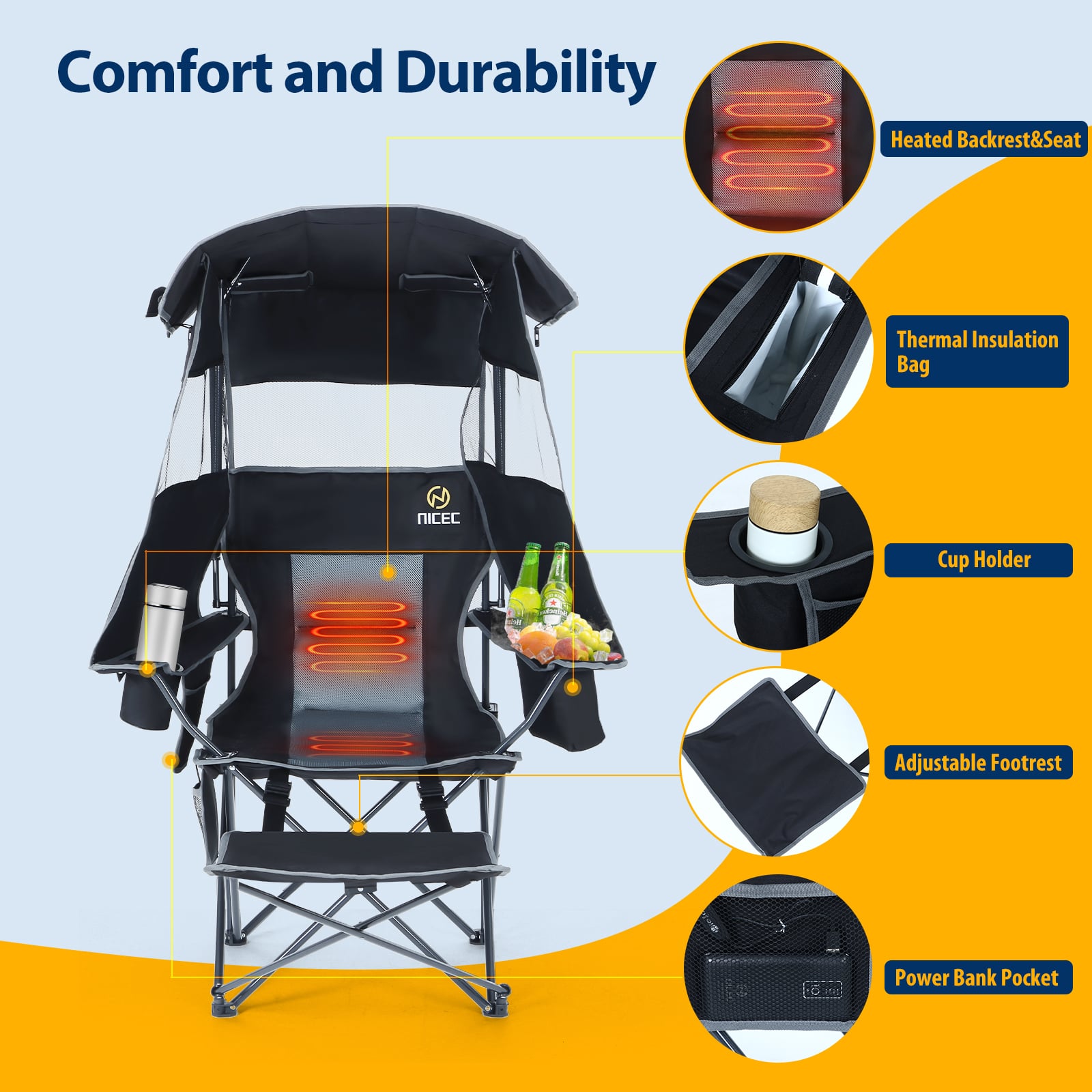 Nice C Outdoor Heated Chair with Canopy &amp; Footrest 