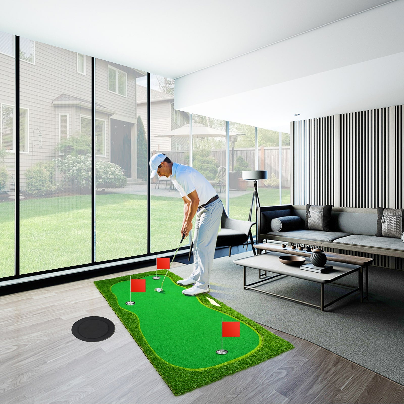 Nice C 5x12 FT Indoor &amp; Outdoor Putting Green with 3 Holes, Flags &amp; Slope – Golf Mat for Home Practice &amp; Simulators 