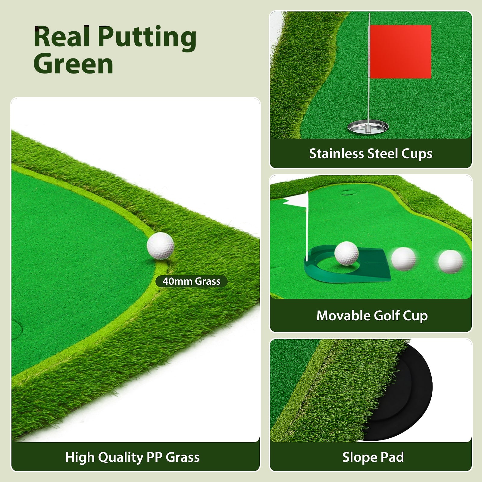Nice C 5x12 FT Indoor & Outdoor Putting Green with 3 Holes, Flags & Slope – Golf Mat for Home Practice & Simulators