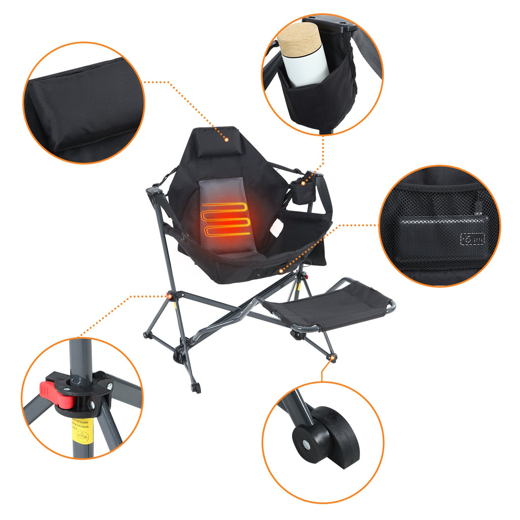 Nice C Heated Hammock Rocking Camping Chair – High Back, Footrest, Cup Holder 
