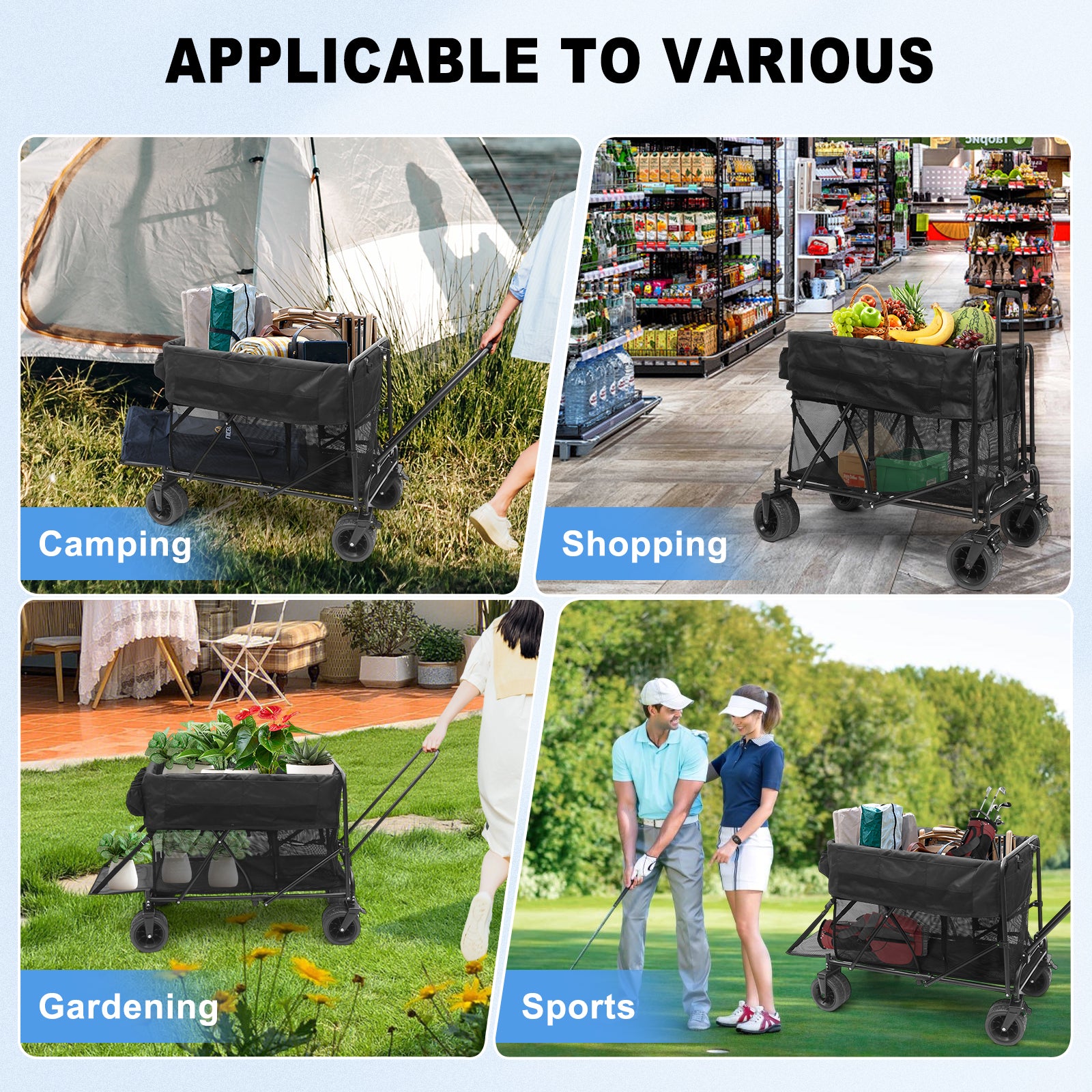 Nice C Double Decker Foldable Wagon – Heavy-Duty 400 lb Collapsible Wagon with All-Terrain Wheels for Outdoor, Kids, Pets