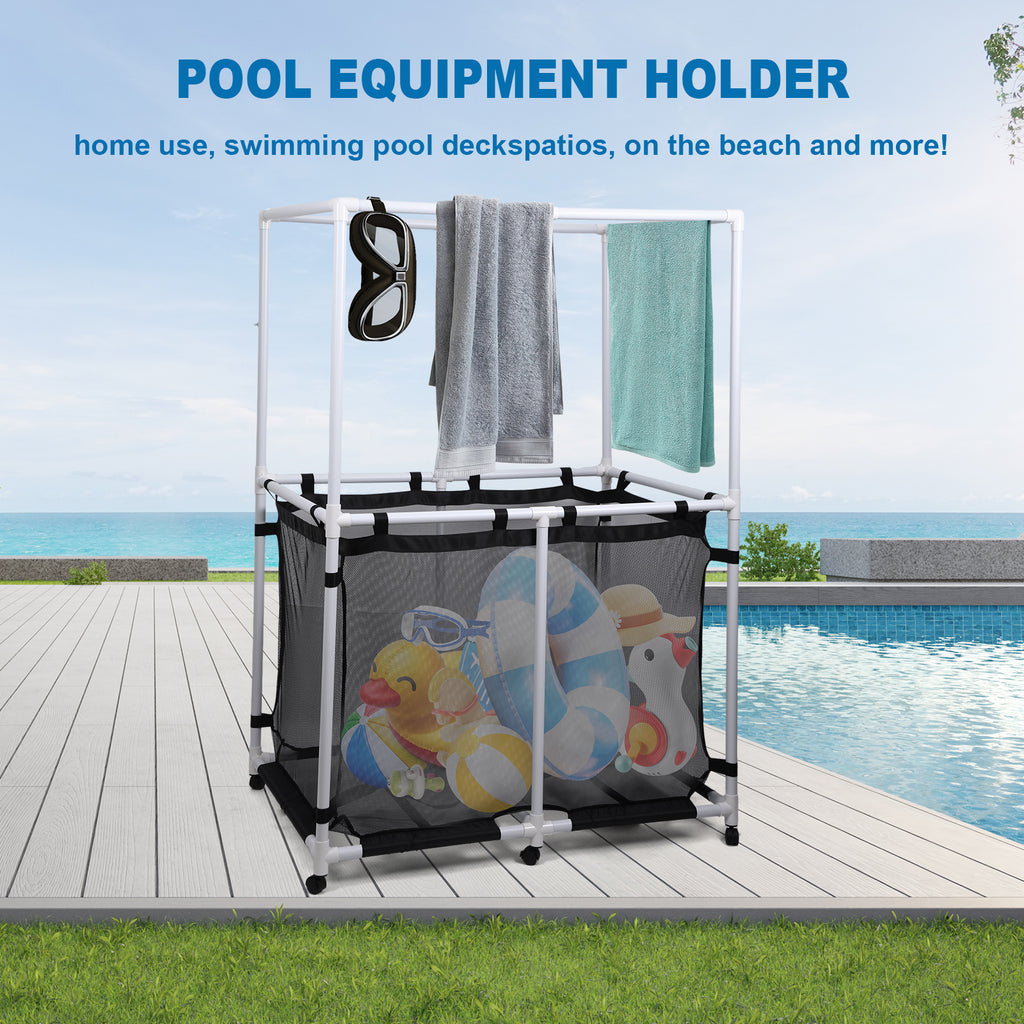 Nice C 142/214 Gallon Pool Storage with Top Rack, Pool Noodle Holder, Pool Caddy Organizer | 48.4" Pool Float Storage, Waterproof Rolling Pool Organizer, Outdoor Mesh Storage Bin for Pool Floats, Toys, and Pool Accessories