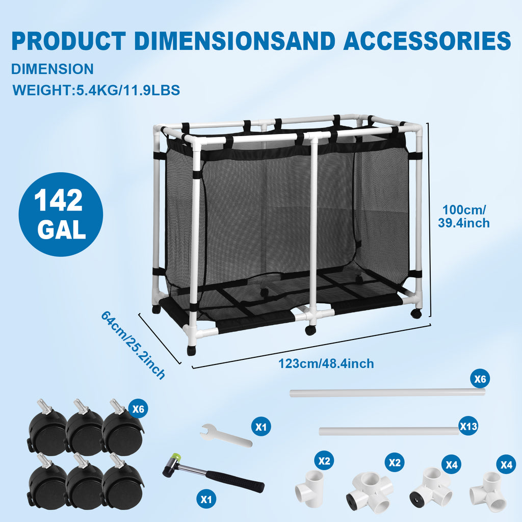 Nice C 142/214 Gallon Pool Storage with Top Rack, Pool Noodle Holder, Pool Caddy Organizer | 48.4" Pool Float Storage, Waterproof Rolling Pool Organizer, Outdoor Mesh Storage Bin for Pool Floats, Toys, and Pool Accessories