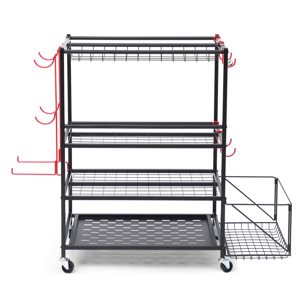 Nice C Outdoor Toy Storage, Garage Organization, Sports Equipment Organizer, Rolling Garage Storage System, Ball Storage Rack, Yoga Mat Storage with Hooks and Basket (4-Layer-Edged)