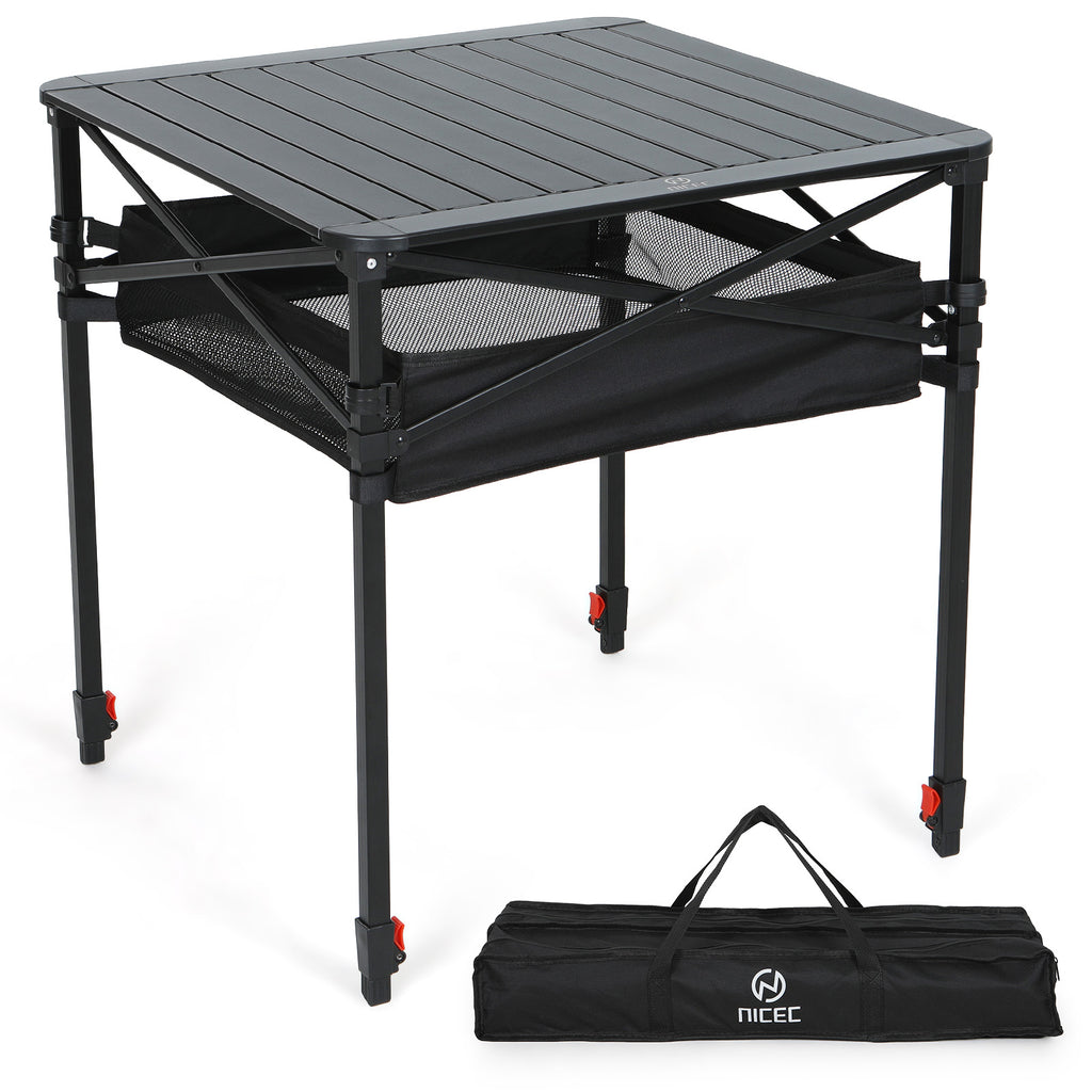 Nice C Adjustable Square Table, Folding Camping Table, Roll-up Tabletop, Lightweight, with Carry Bag, for Outdoor, Camping, Picnic, backyards, BBQ (Large)