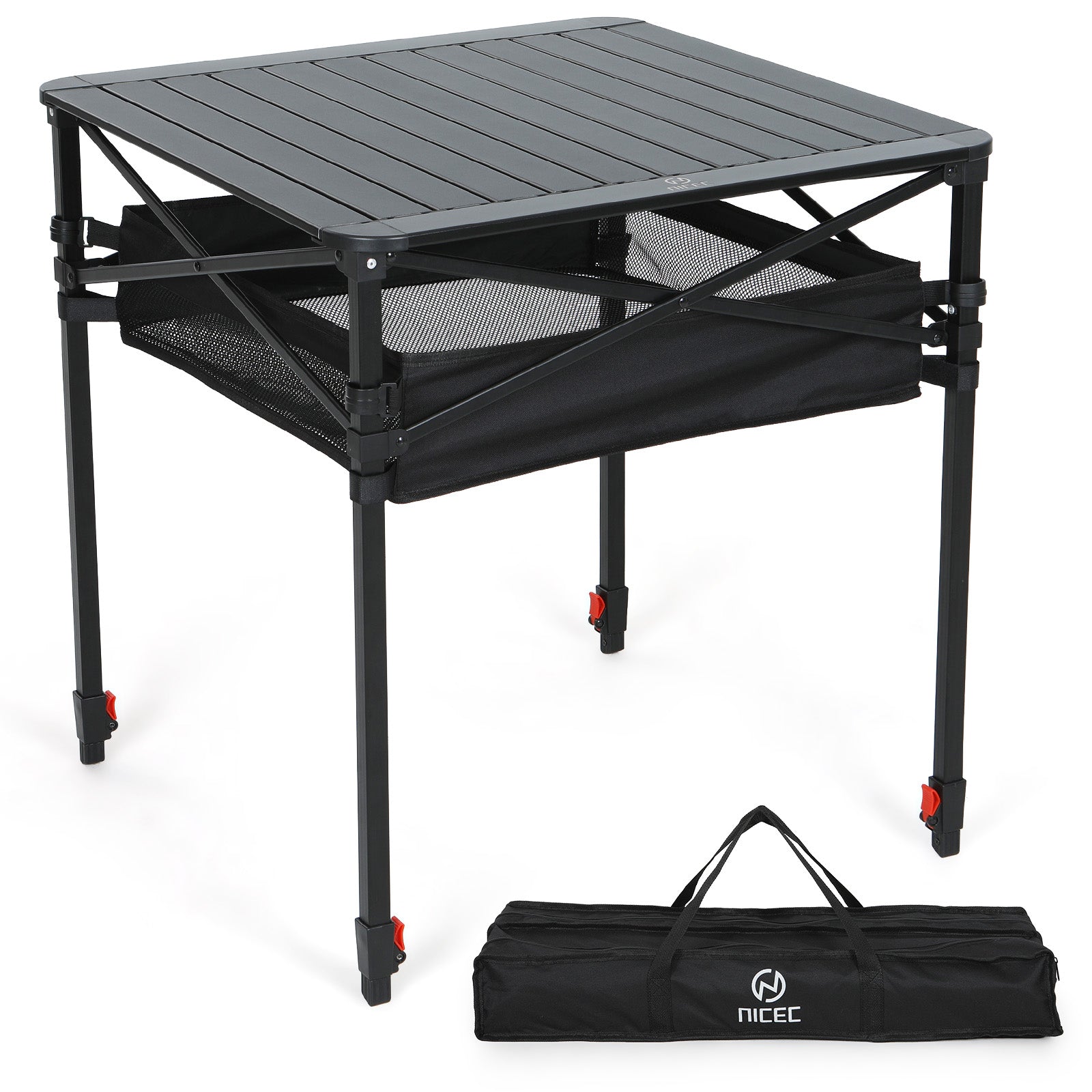 Nice C Adjustable Square Table, Folding Camping Table, Roll-up Tabletop, Lightweight, with Carry Bag, for Outdoor, Camping, Picnic, backyards, BBQ (Large)