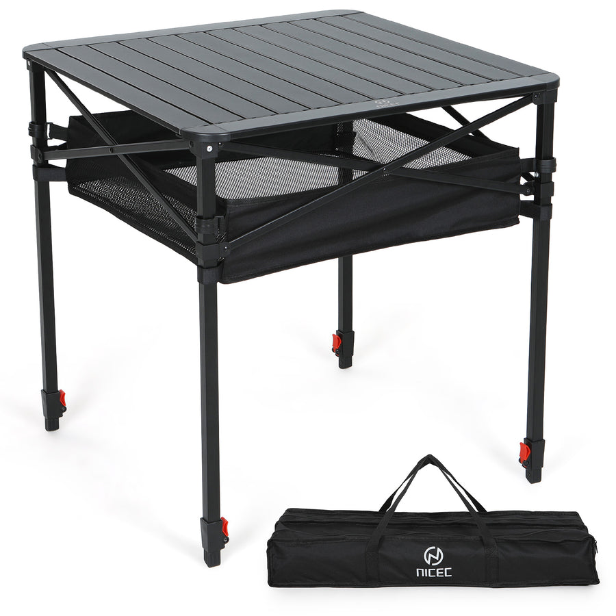 Nice C Adjustable Square Table, Folding Camping Table, Roll-up Tabletop, Lightweight, with Carry Bag, for Outdoor, Camping, Picnic, backyards, BBQ (Large)