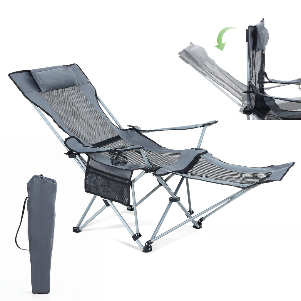 Nice C Adjustable Camping Recliner Chair with Footrest, Headrest &amp; Cup Holder 