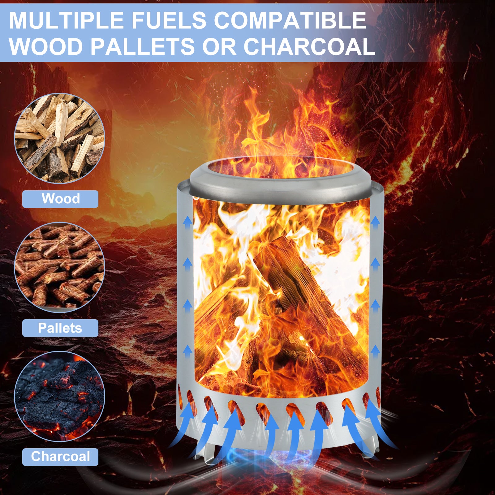 Nice C Smokeless Fire Pit, Portable Tabletop Fire Pit (5.5 inch,7.1 inch,19.1 inch) | Stainless Steel Construction, Grill Grate, Removable Ash Tray, Carry Bag, Patio, Camping, Outdoor