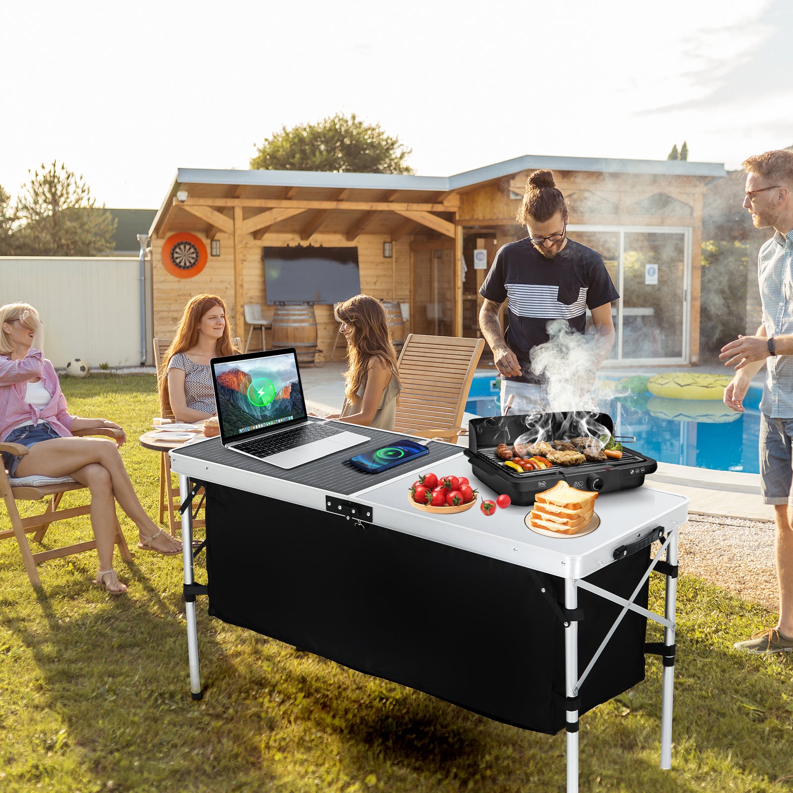 Nice C 45W Solar Folding Camping Table with Storage, USB/Type-C/DC Output, Outdoor Picnic & BBQ
