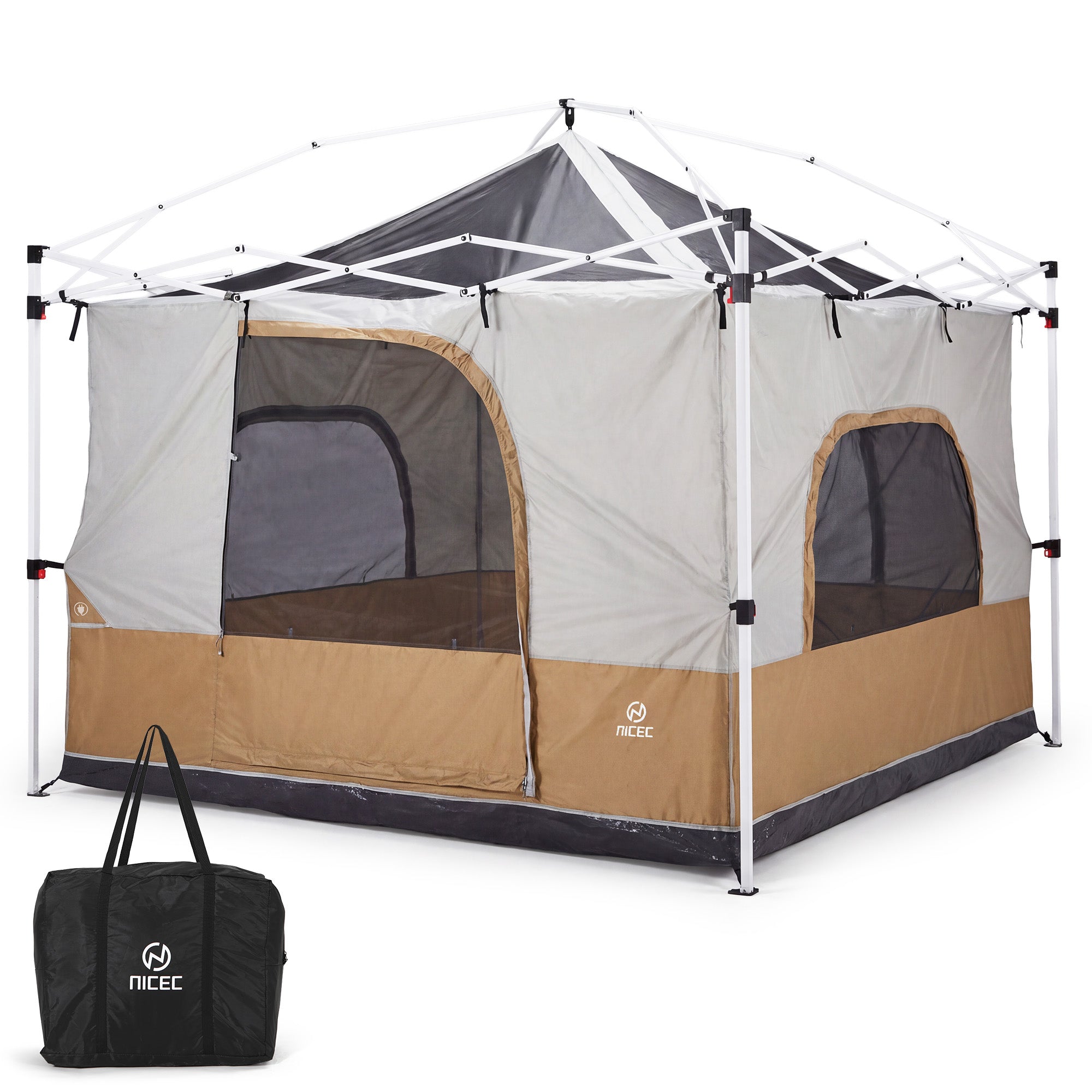 Nice C Pop Up Canopy Camp Tent, Canvas Inner Tent (Frame/Top NOT Included) | Fit Fot Straight Leg, 10*10 Pop Up Canopy, Camp Cube Tent with Mesh Window, Camping Shelter, 4-6 Person
