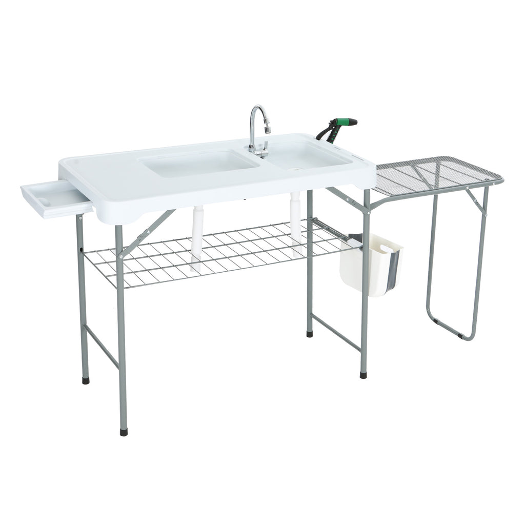 Nice C Outdoor Fish Cleaning Table with Sink, Spray, and Storage Rack 
