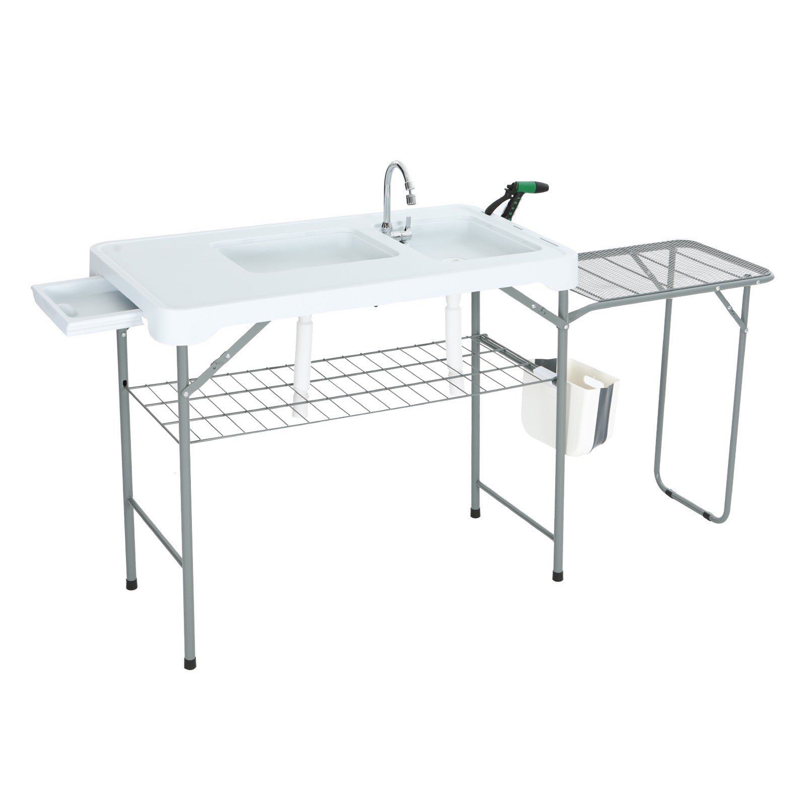 Nice C Outdoor Fish Cleaning Table with Sink, Spray, and Storage Rack 