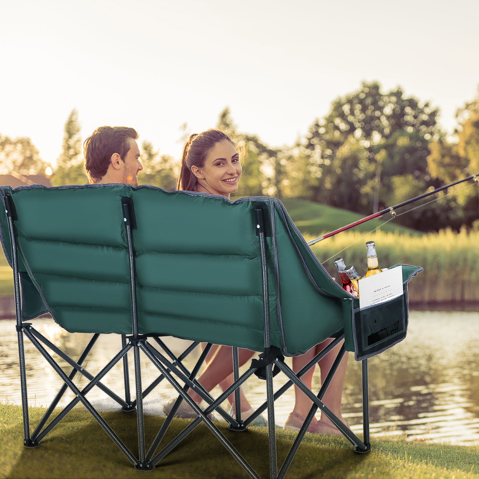 Nice C Oversized Loveseat Camping Chair for Adults, Extra Padded with Cooler &amp; Cup Holder 