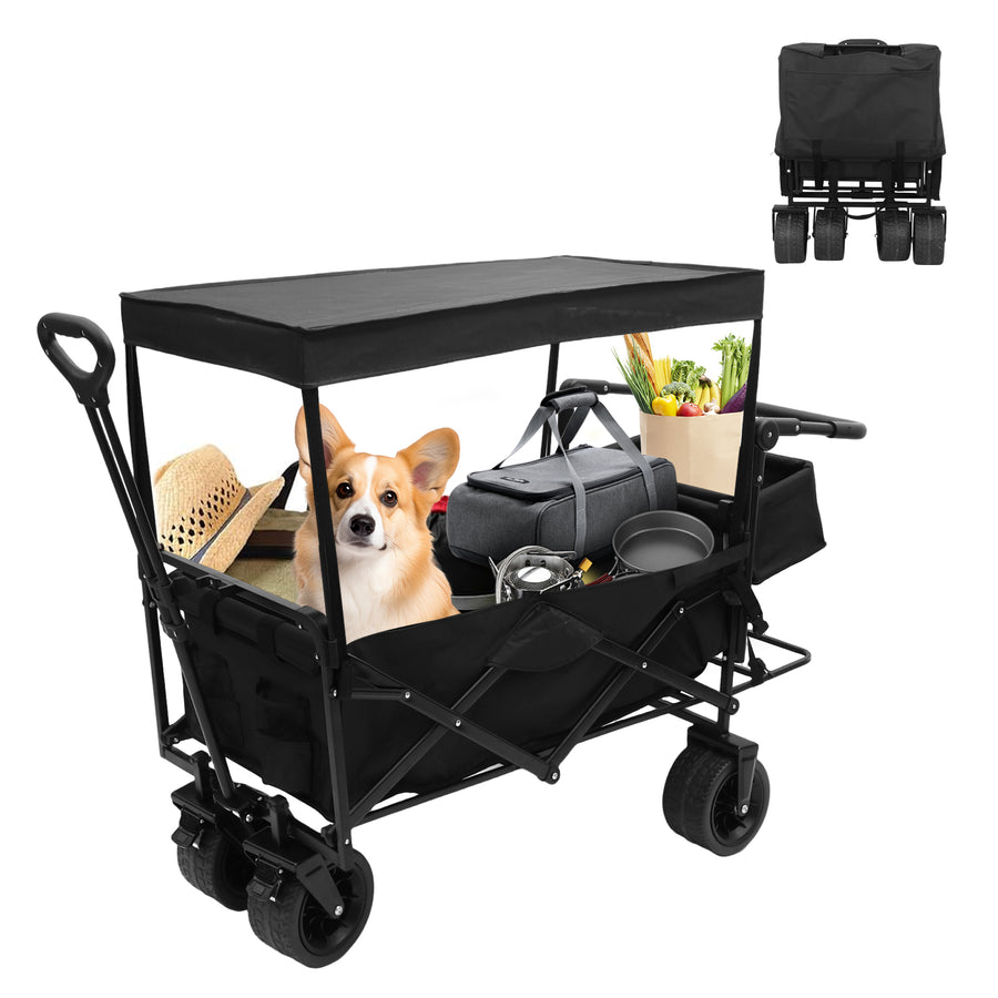 Nice C Stroller Wagon with Canopy, Folding Push Pull Cart for Beach, Camping, Outdoor