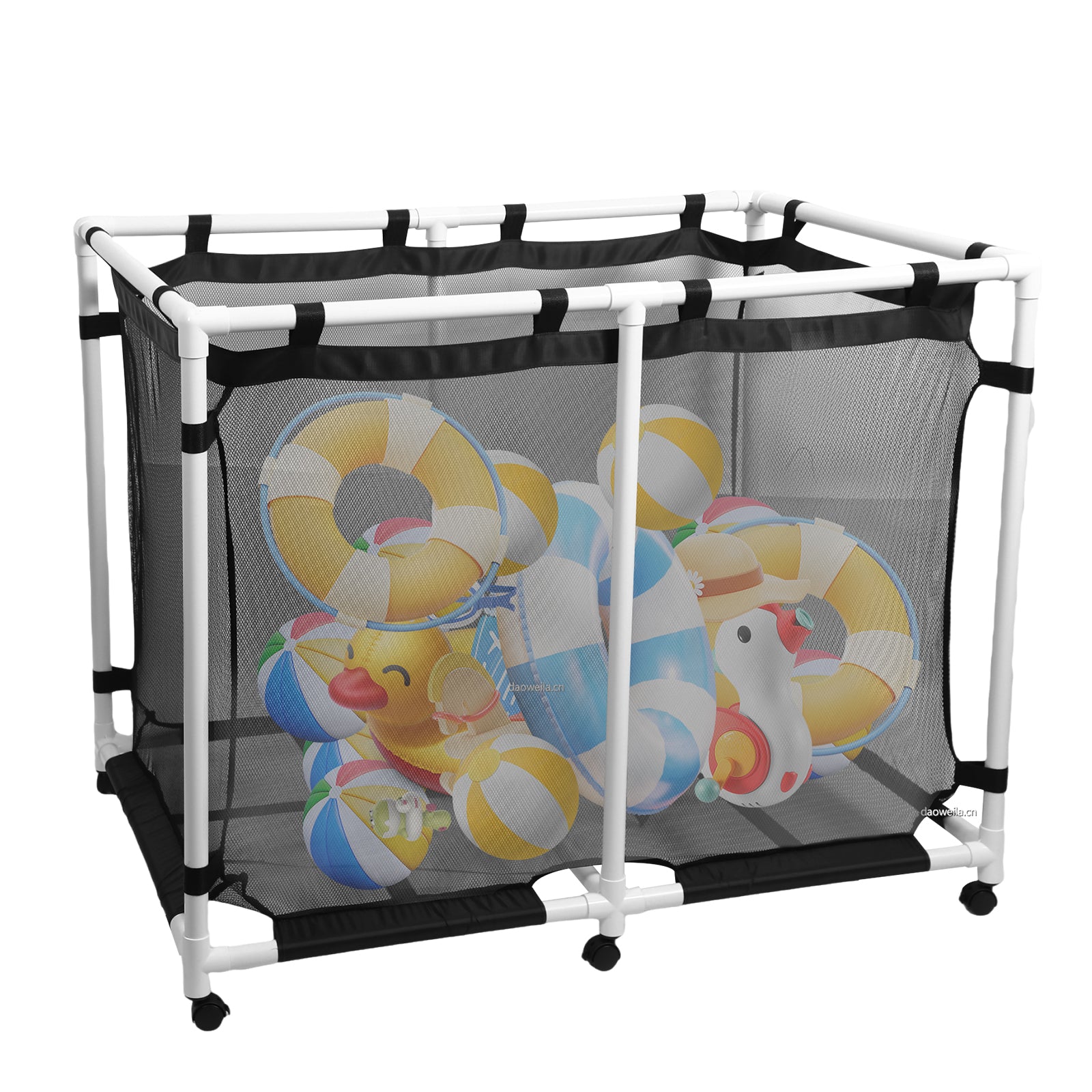 Nice C 142/214 Gallon Pool Storage with Top Rack, Pool Noodle Holder, Pool Caddy Organizer | 48.4" Pool Float Storage, Waterproof Rolling Pool Organizer, Outdoor Mesh Storage Bin for Pool Floats, Toys, and Pool Accessories