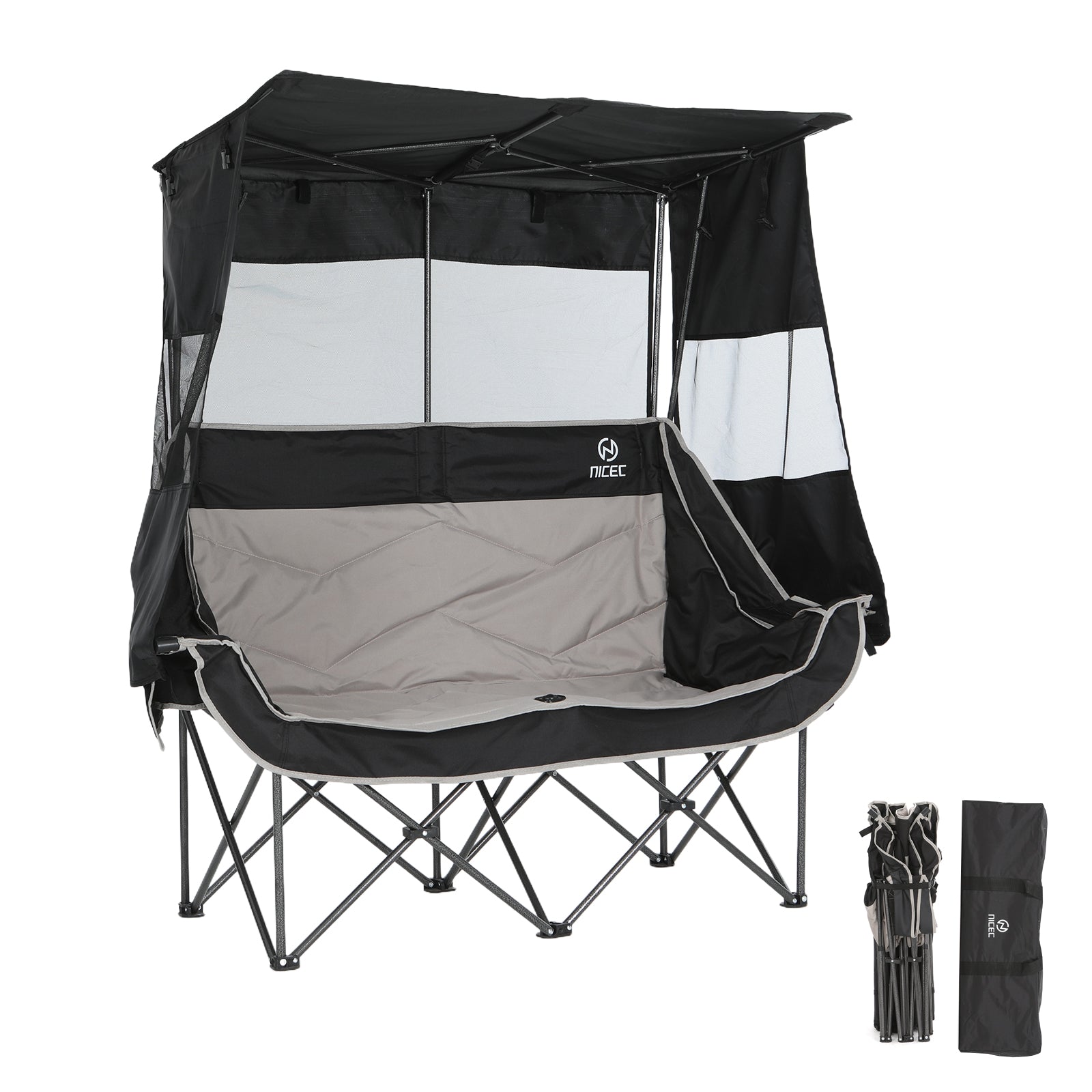 Nice C Double Loveseat Camping Chair with Sun Shade – Portable Folding Outdoor Chair with Cooler, Cup Holders &amp; Storage Pockets for Picnic, Lawn, Sports, Beach 