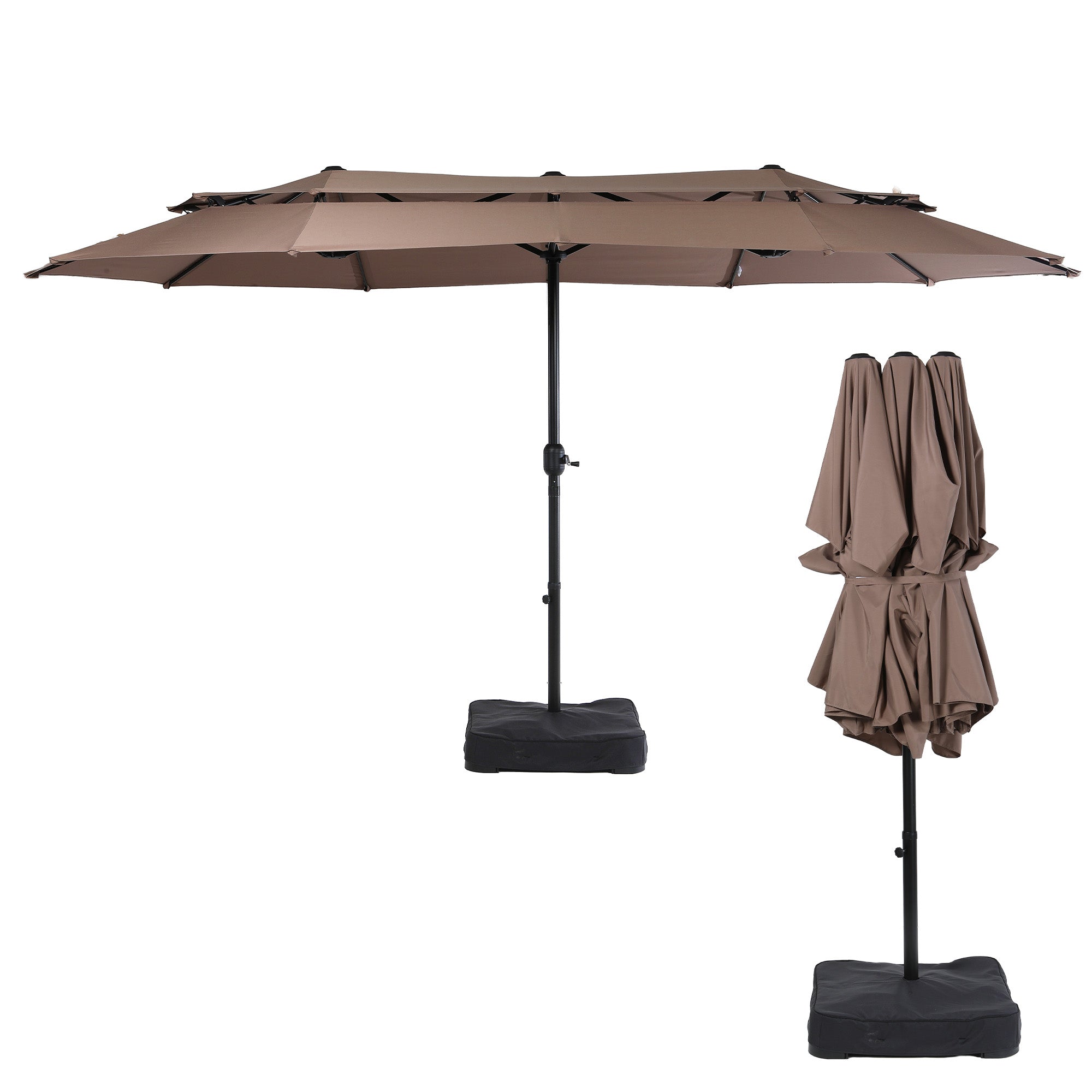 Nice C 13/15FT Large Double Sided Patio Umbrella with Crank (Khaki) | Large Market Umbrella, Wide Outdoor Shade, w/wo Base, Crank Lift, Poolside, Deck, Backyard, Patio, Garden, 13FT, 15FT
