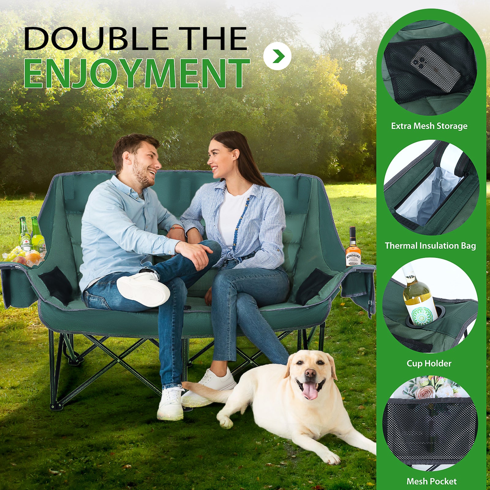 Nice C Oversized Loveseat Camping Chair for Adults, Extra Padded with Cooler &amp; Cup Holder 