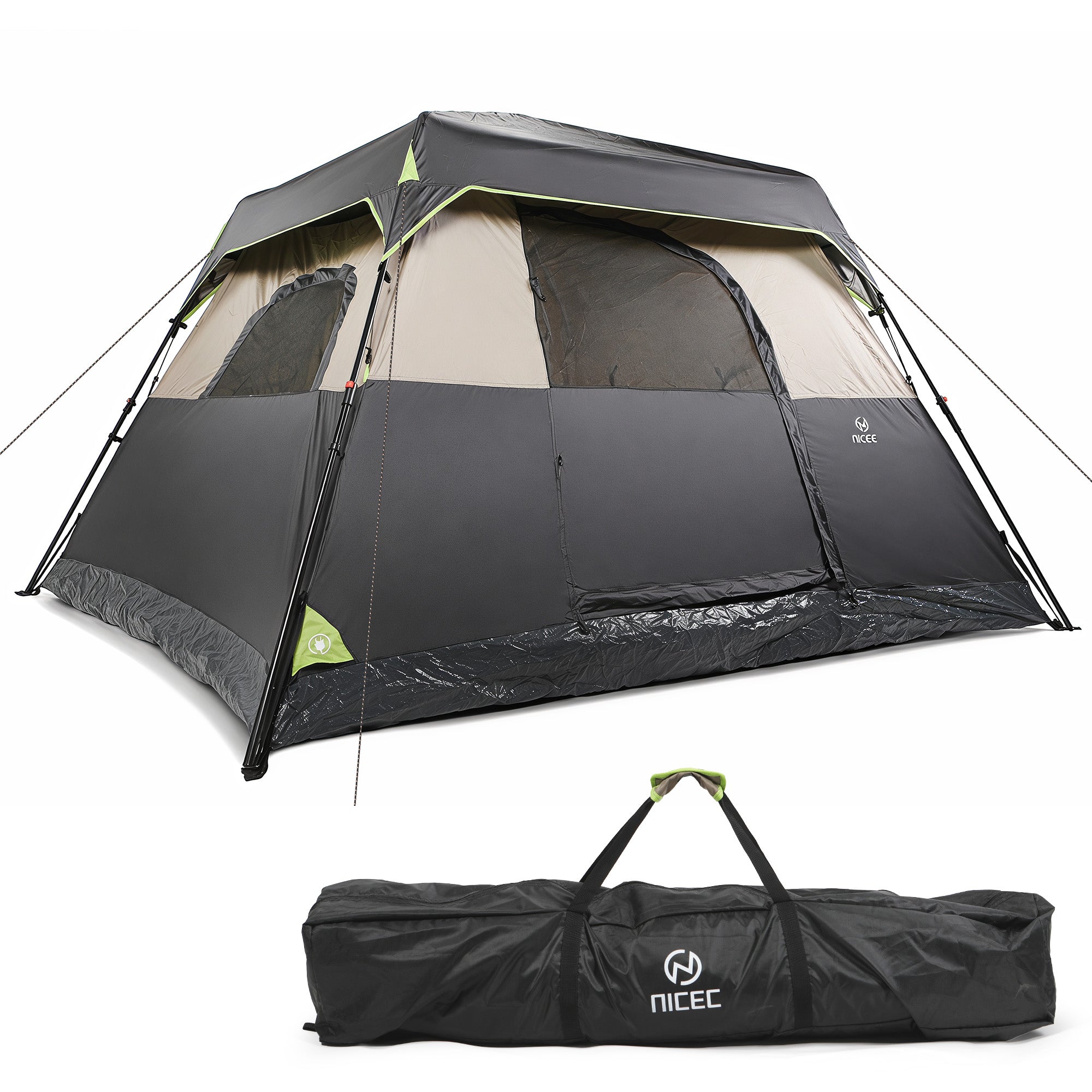 Nice C Instant 4/6/8 Person Camping Cabin Tent | Easy Setup, Waterproof Outdoor Shelter, With Rainfly, Carry Bag, For Camping, Backyard, Festival, Family