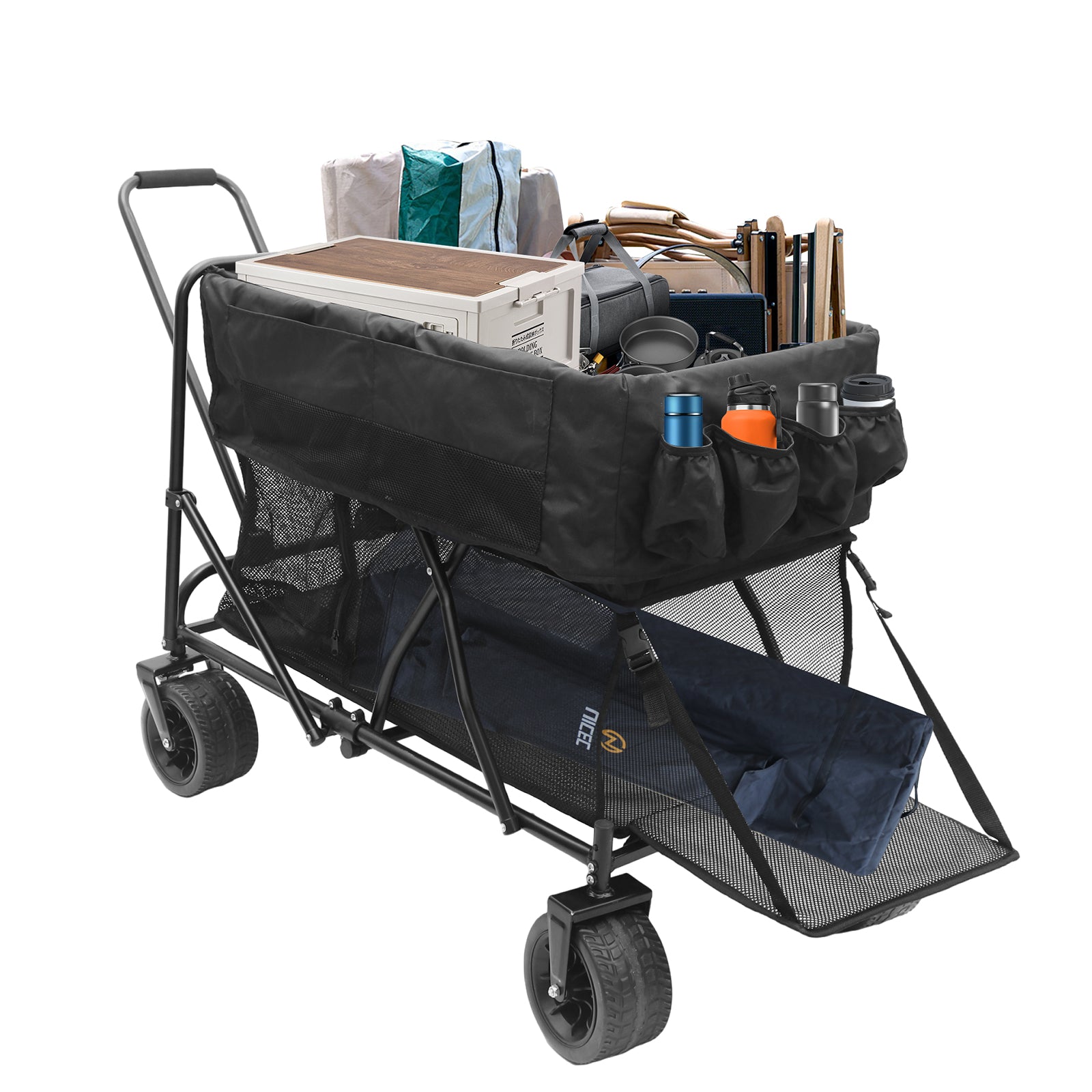 Nice C Double Decker Foldable Wagon – Heavy-Duty 400 lb Collapsible Wagon with All-Terrain Wheels for Outdoor, Kids, Pets