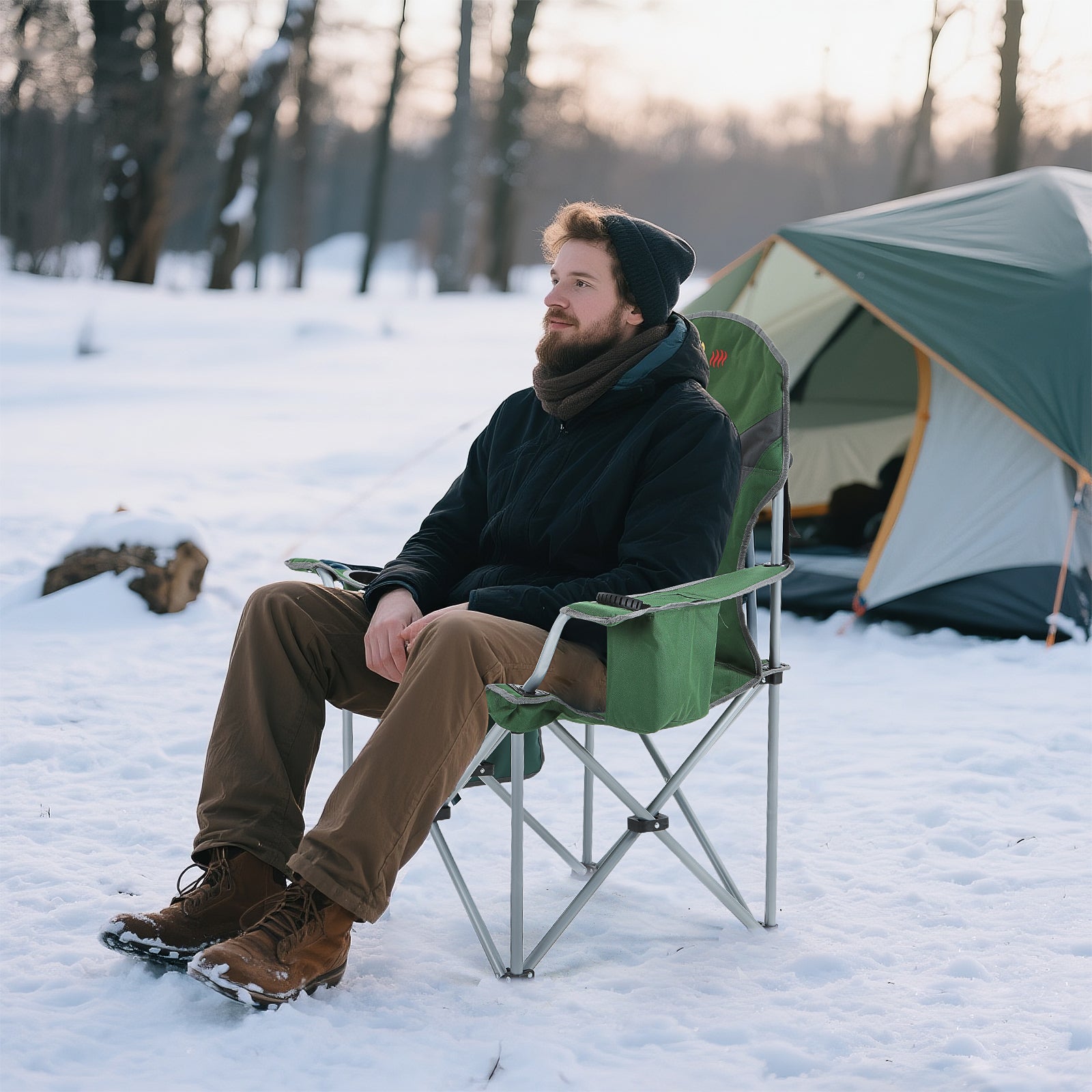 Green &amp; Gray Nice C Heated Camping Chair with Battery, Folding Outdoor Chair with Cooler &amp; Power Bank 