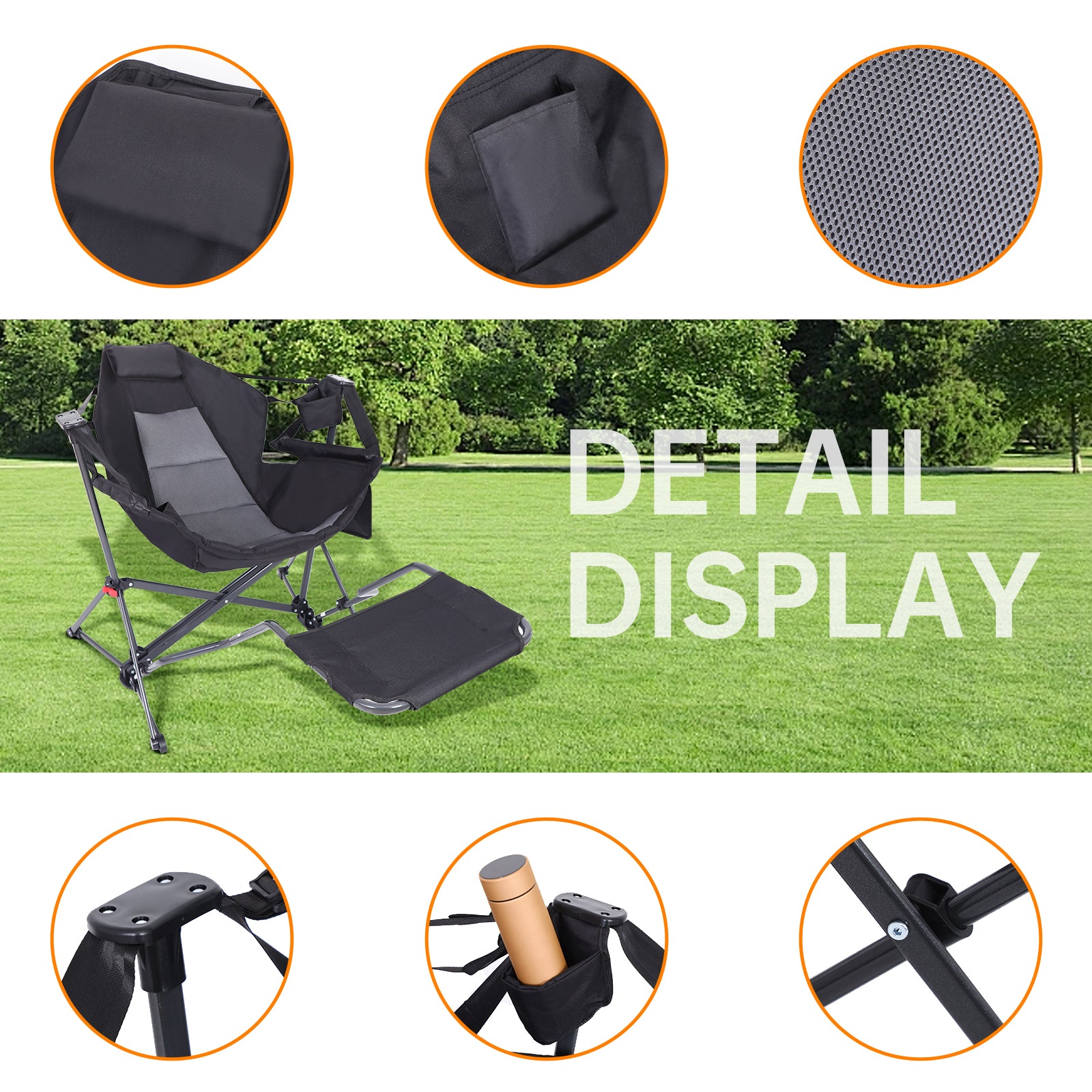 Nice C Hammock Camping Chair with Stand, High Back, Footrest, Cup Holder &amp; Side Pocket 