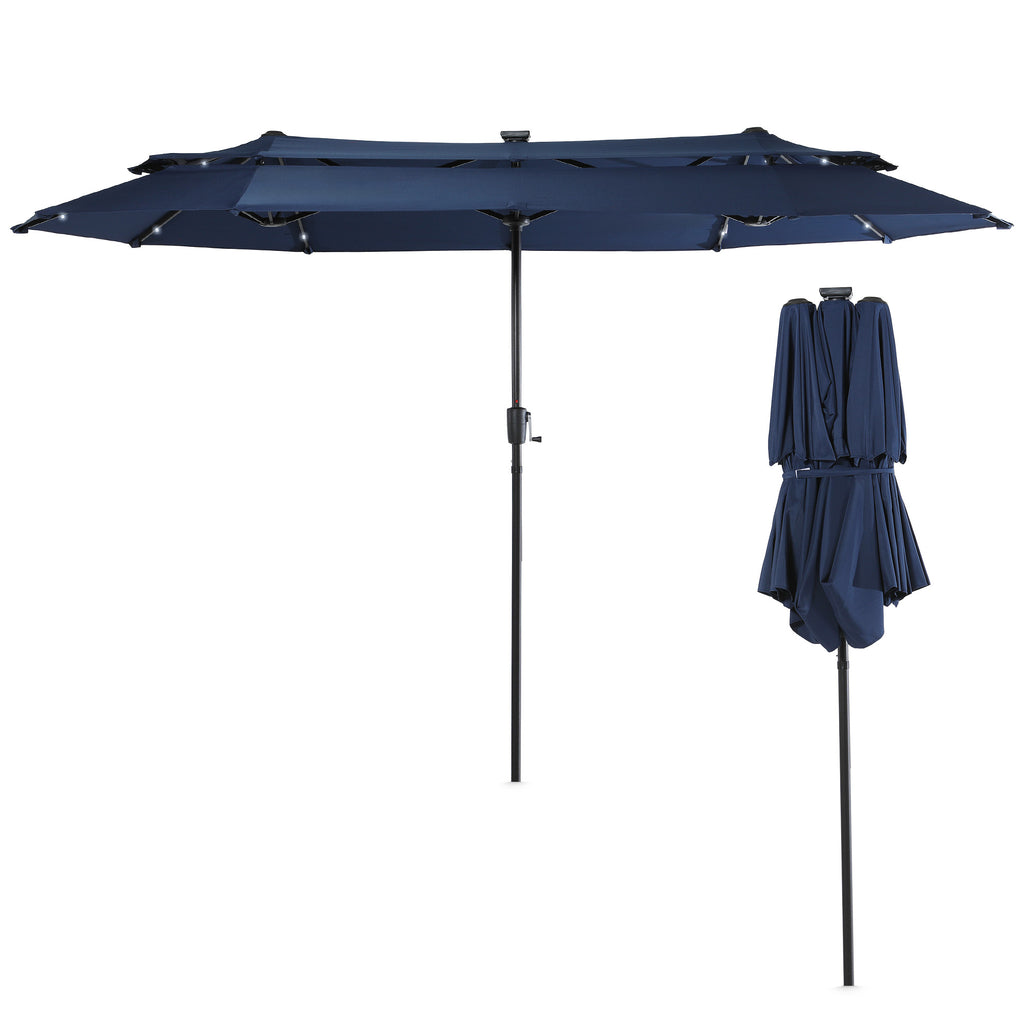 Nice C 13/15FT Lighted Double Layer Patio Umbrella with Crank (Blue) | Rectangular Market Umbrella, LED Lights, Large Outdoor Shade, Poolside, Deck, Backyard, Patio, Garden, 13FT, 15FT