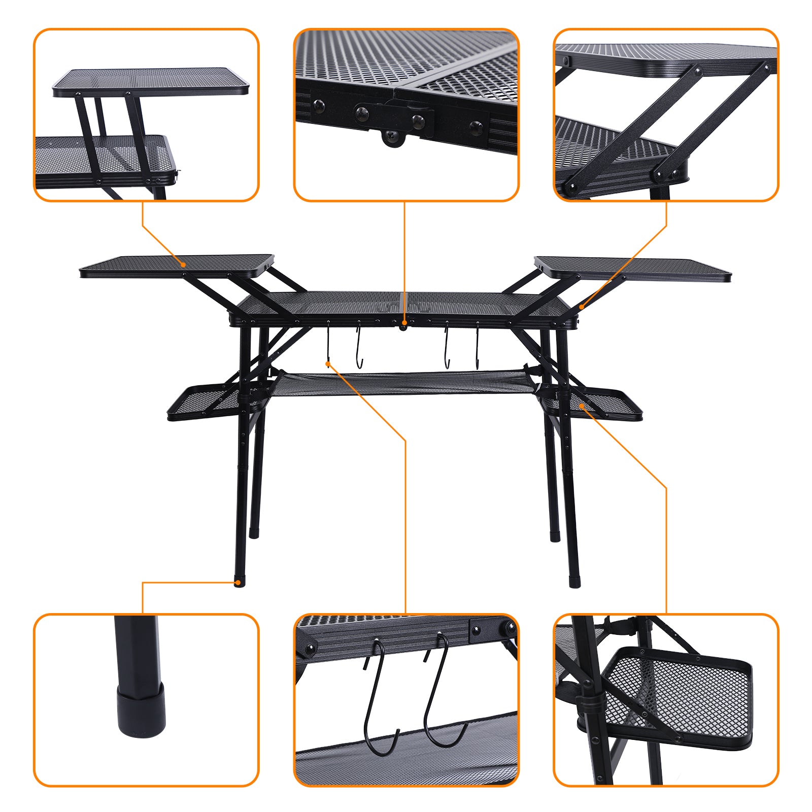 Nice C Camping Metal Table, Compact Outdoor Folding Tailgate Grill Table | Lightweight Fold-Up, 4 Side Tables, Mesh Net, BBQ, Camping, Picnic