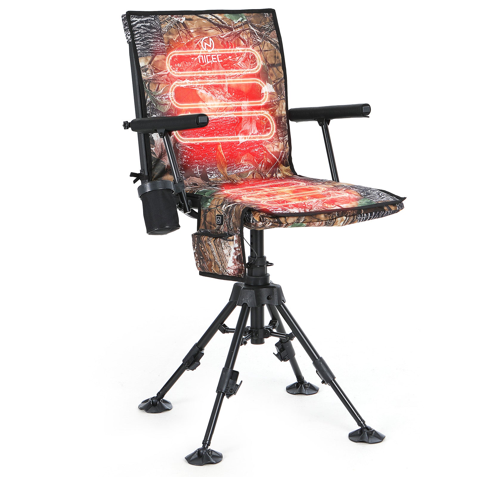 Nice C Heated Hunting Chair, Silent 360° Swivel Blind Chair, Adjustable Height, Portable Outdoor Hunting Seat