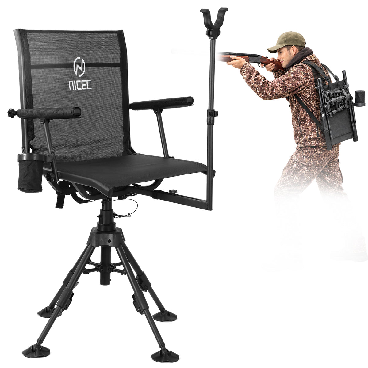 Nice C 360° Swivel Silent Hunting Blind Chair with Gun Rest