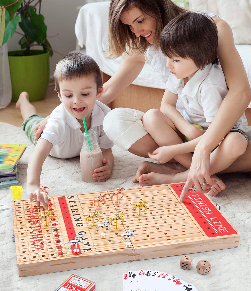 Nice C Horse Race Board Game, Horse Racing Game, Board Game Set Foldable and Portable with 2 Sets of Cards, 2 Dice, and 12 Metal Horses (1-Pack)