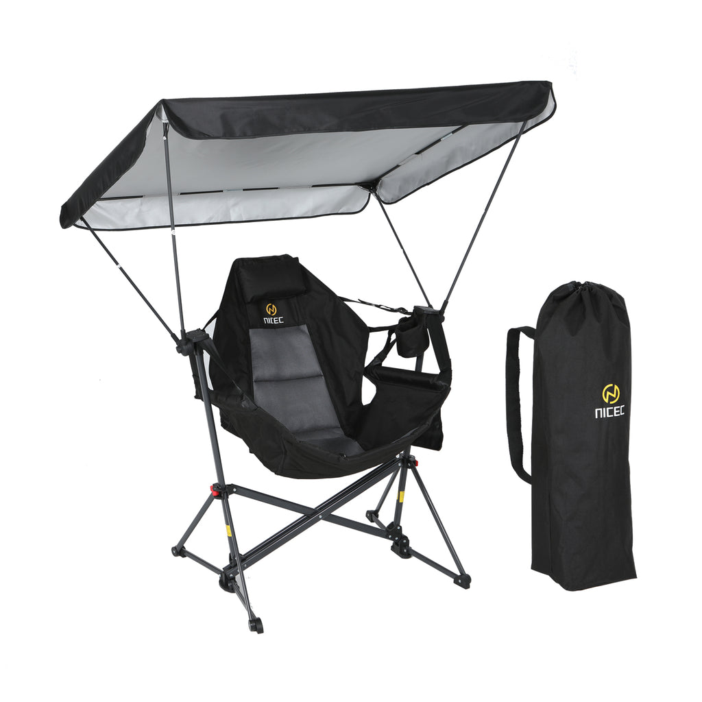 Nice C Rocking Hammock Camping Chair – Swing Seat with Adjustable Canopy Shade, Cup Holder, Portable &amp; Foldable 